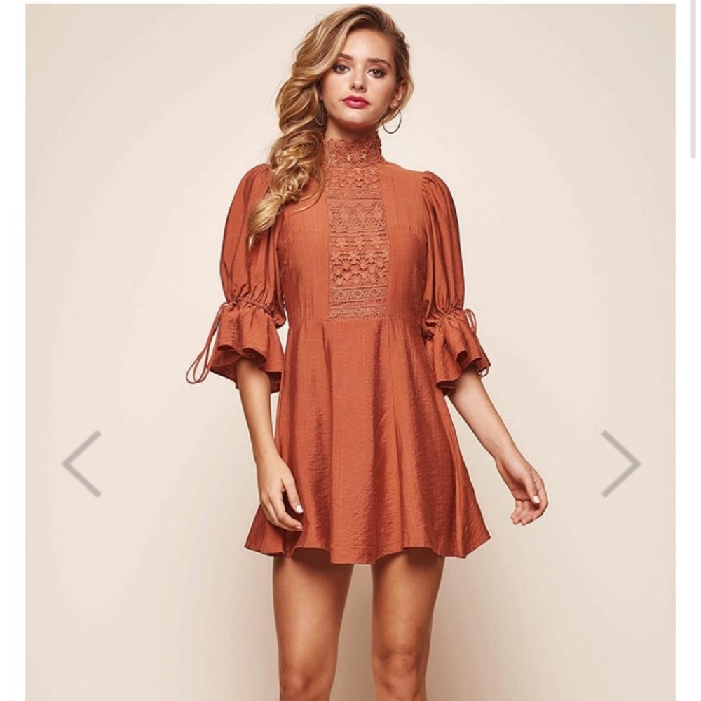 Selfie Leslie- High Neck Babydoll Dress Rust